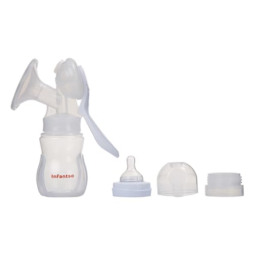 Image of Infantso Manual Breast Pump, 3 Level Suction Adjustment, easy massage cushion & ergonomic handle for easy & painless breast milk expression, 2 Soft Check Valves free, Soft & Gentle, BPA Free