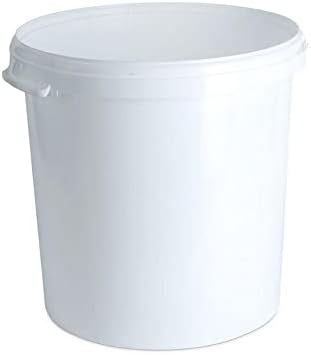 Invopak 5 x 30 Litre Food Grade Plastic Bucket with Lid and Moulded Handle, White, Airtight, Recyclable & BPA Free