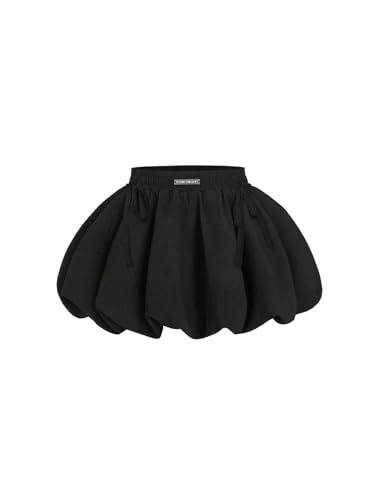 SOLY HUX Women's Bubble Mini Skirt Y2k Bow Elastic Waist Ruffle A Line Puff Skirt