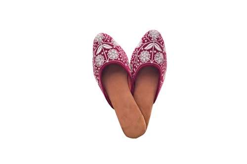 Image of Women's Velvet Embroidered Jutti | Traditional Ethnic Footwear with Floral Design | Comfortable Slip-On Flats