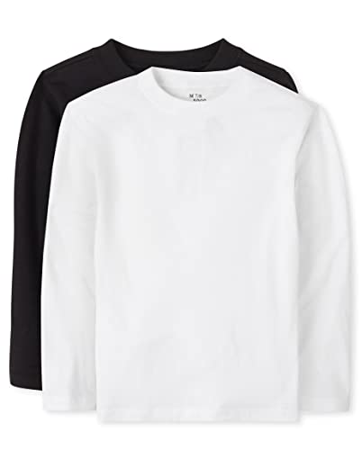 The Children's Place baby boys And Toddler Long Sleeve Basic Layering T-shirt Shirt, Black/White 2 Pack, 5T US