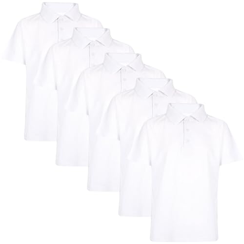 A2Z 4 Kids Boys Cotton T-Shirt Plain - PL Polo T Shirt White 5 Pack 7-8