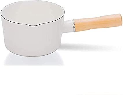 MDZF SWEET HOME 700ml Enamel Milk Pot with Wooden Handle ,Non-Stick Mini Saucepan Butter Warmer Small Cookware (White) 1 Gallery Image MDZF SWEET HOME 700ml Enamel Milk Pot with Wooden Handle ,Non-Stick Mini Saucepan Butter Warmer Small Cookware (White) 1 Gallery Image
