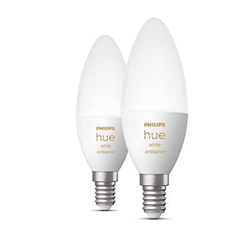 Philips Hue White Ambiance E14 LED Lampe Doppelpack, dimmbar, alle Weißschattierungen, steuerbar via App, kompatibel mit Amazon Alexa (Echo, Echo Dot) 3