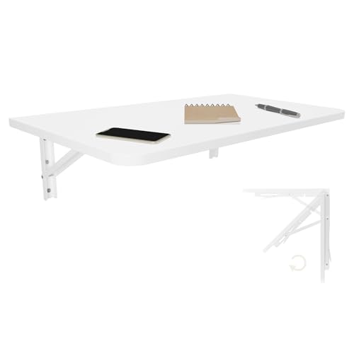 Klappbarer Esstisch zur Wandmontage, platzsparender schwimmender Schreibtisch für Küche, Nähstation, Bars, handgefertigter weißer Wandtisch (90 x 50 cm)