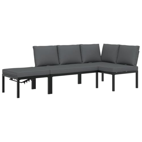 vidaXL Garten Sofa Garnitur 3-TLG., Gartenmöbel Set mit Kissen, Sitzgruppe für Garten Terrasse, Gartenbank Lounge Modular, Schwarz Aluminium