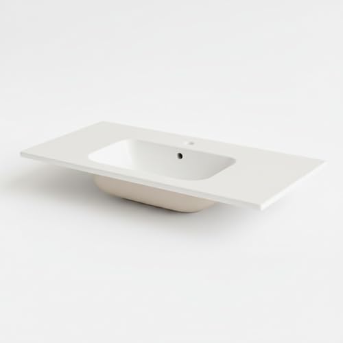 BRICOZONE Lavabo Da Incasso Rettangolare In Ceramica Bianca Lucida Cm Installazione Sopra O Sottopiano Design Moderno Con Foro Monoforo E Troppopieno Per Bagni Eleganti E Top Su Misura (81 x 46 Cm)