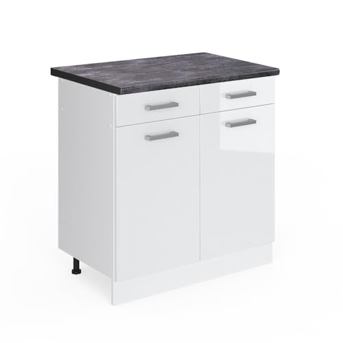 Vicco Küchenunterschrank R-Line, Weiß Hochglanz/Weiß, 80 cm, AP Anthrazit
