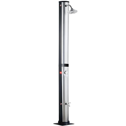 Douche solaire chauffante de 38 L – Douche de piscine extérieure de 2,1 m avec tête pivotante à 360°, douche de pied, contrôle de la température pour jardin, plage et piscine – Noir