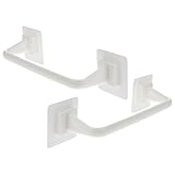 SOESFOUFU 2 Pcs Self-Adhesive Bathroom Towel Bar Wall Hanging Towel Rack White 40cm No-Tool Single Rail for Bathroom and Kitchen Use