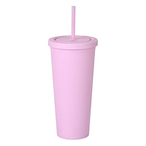 CXAFQ Plastic Mug, Plastic Water Cup with Straw, Tumblers with Lids and Straws, Solid Colours Mug, Hot & Cold Insulation, Cold Drinks, Home, Office Cup Car Coffee Cup, 22oz/700ml (Pink),sb-01 Cover