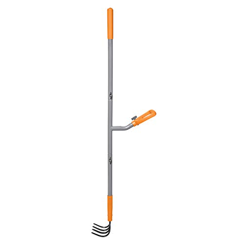ErgieShovel 54" Ergonomic Steel Garden Cultivator w/ D Grip Handle, 4 Tine Head Lawn Tool for Yard Work, Soil Aeration, & Weeding, Orange - ERG-CLTV45