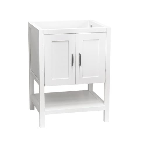 30" White Freestanding Bath Vanity with Open Shelf Sink Base Cabinet Without Top (White Monterey, 30" Wx21 Dx34.5 H) by Vanity Atelier - Used condition - Image 3