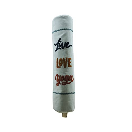 Image of inchLive Love Yoga inch Embroidered with RIC Rac Lace Durable Cotton Yoga Mat Carry Bag with Carrying Strap - Aqua & Multi (74 L x 25 W cm)