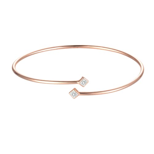 Dincey Moissanite Bangle - 18K Rose Gold Plated, 925 Sterling Silver Bracelet - 7" Or Below Wrist - Minimalistic Dainty Jewelry - Thin Gold Cuff For Women #TOP4