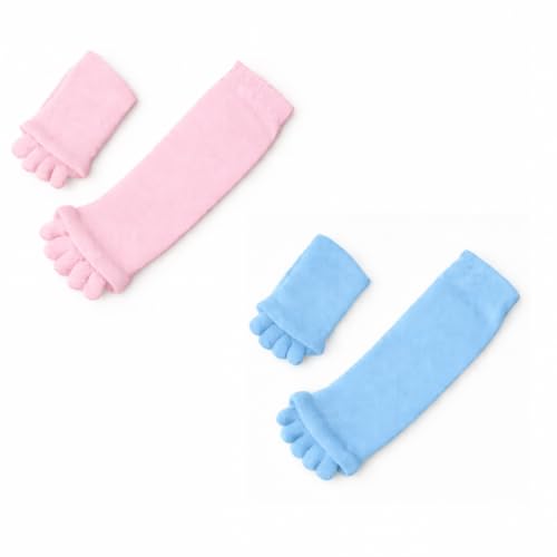 Image of Foot Alignment Orthopedic Cotton Socks for Men & Women | Five Toe Separator | Foot Pain Relief | Bunion Corrector | Plantar Fasciitis Support |Free Size | SkyBlue-BabyPink | 2 Pair | UK8-11