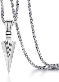Stainless Steel Pendant Necklace for Mens Boys Cool Spearpoint Arrowhead Pendant Chain Necklace Set-image-22