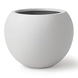 KUTE NEST 12.8" H x 16" D Premium Globo Fiberstone Round Planter - Smooth Finishes, Weather Resistant for Indoor & Outdoor Use, Included 2 Extra Coco Mats (Light Gray, 10.7" Pot Opening)
