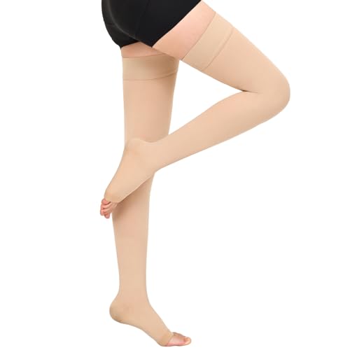 Image of 20-30 mmHg Compression Stockings for Women & Men,Thigh High Medical Compression Socks,Support Graduated Compression Hose Sock for Treatment Varicose Veins Swelling-Closed Toe /Open Toe /Footless