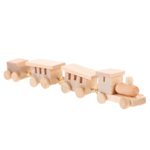 CORHAD Mini Trenino in Legno Naturale per Casa delle Bambole, Riproduzione in Miniatura Colorata, Ornamento Decorativo Sicuro e Arredamento Giocattolo