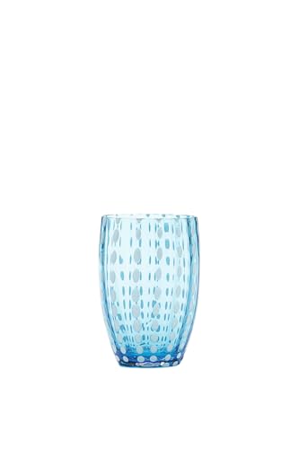 Zafferano Perle Bicchiere Tumbler Lavorato a Mano in Vetro Colorato Trasparente cl 32 h 109mm d 71mm, set 6 pezzi, Acquamarina