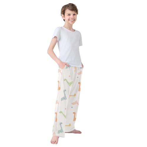 Colorful Giraffe Boys Pants Boys Athletic Pants Long Pant for Boywith Pockets Wide-Leg Size 6-14Y 7