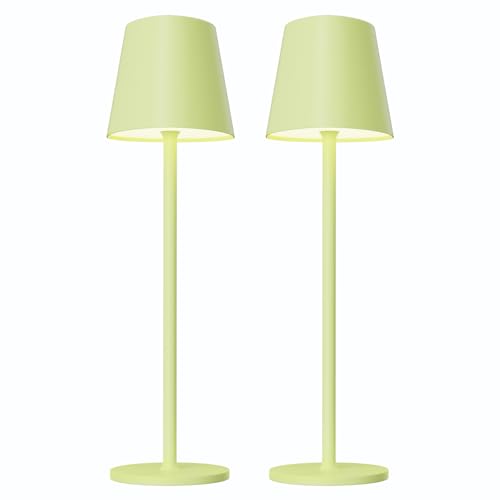 Image of Kakanuo Yellow Green Cordless Table Lamps, Rechargeable Lamp, Battery Operated Lamps, Touch Control Table Lamps, 3 Color Temperature, Stepless Dimmable, LED Portable Wireless Battery Lamp, Set of 2