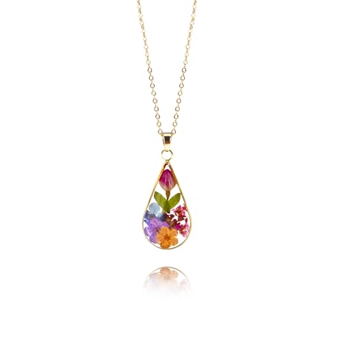 14k Gold Plated Pressed Flower Pendant Necklace for Women,birthday gifts for mom,Fashion Necklace Jewelry