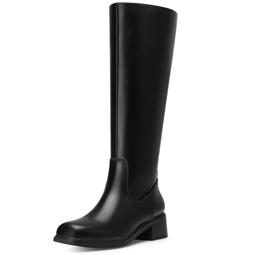 CELLENZ Womens Knee High Boots: Square Toe Low Heel Tall