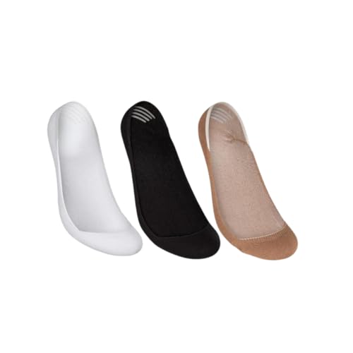 Kit 3 Pares de Meias Sapatilhas Super Invisíveis, Algodão Penteado, com Silicone no Calcanhar, Respirável (BR, Numérico, 33, 38, Regular, Regular, Bege, preta e branca)
