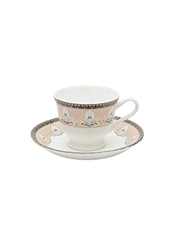 Image of Clay Craft Fine Ceramic Cup and Saucer Set of 12 (6 Tea Cups + 6 Saucers) Can Be Used for Birthdays, Anniversaries, Parties, Mother, Father, Sister, Beige Brown, Medium (CC-CS12-NEWGEORGIAN-S399)