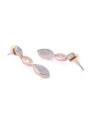 Image of Ami Rose Gold Dazzling Cubic Zirconia Designer Contemporary Necklace & Earring Set For Women-ZPFK20055