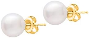 14K Yellow Gold Round White Freshwater Cultured Pearl Sorority Sister Stud Earrings - 7mm-7.5mm