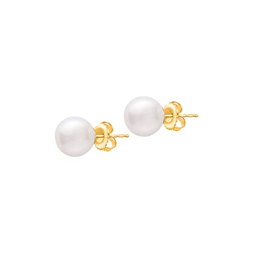 14K Yellow Gold Round White Freshwater Cultured Pearl Sorority Sister Stud Earrings - 7Mm-7.5Mm #TOP16