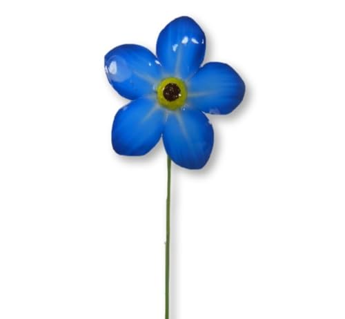 Single Handcrafted Forget Me Not Metal Garden Ornaments - 48cm Tall Unique Garden Stakes for Pots & Borders - Durable, Handcrafted Outdoor Decorations - Vibrant Blue Flowers for Garden - one flower