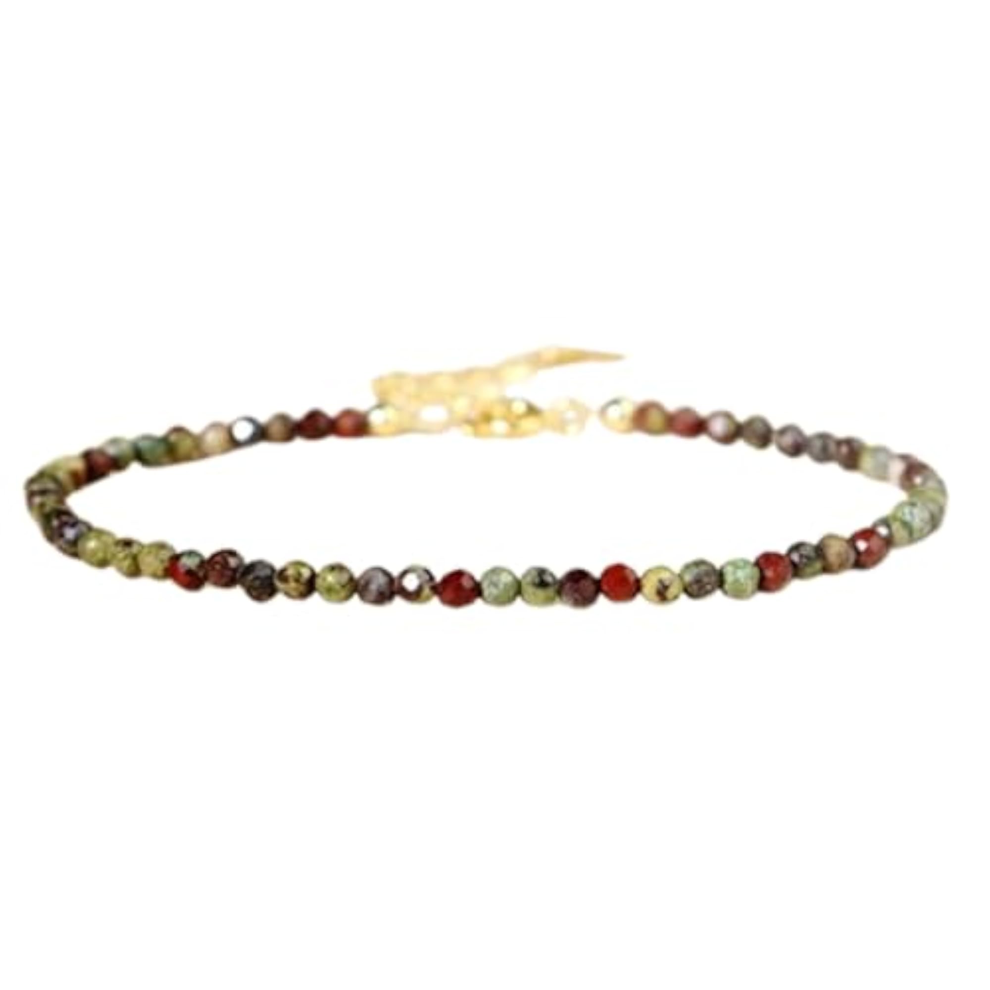 Dragon Blood Jasper Round Beaded Bracelet with Gold Lock, Adjustable
