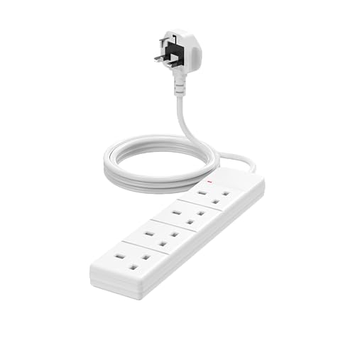 4 Way Extension Lead 2m – Socket Extension Cable, 4 Gang Power Strip Extension Cord, Multi Plug Extension Socket, Electric Extension Lead – Power Extension for Home, Bedroom, Kitchen and Office (2M)