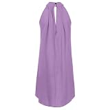Sukienka Na Ramiączkach Damska Letnia Halterneck Off Shoulder Eleganckie Jednolite Sukienki Bez Rękawów Plażowe Casual Dress Nieregularne Mini Typu Swing(Purple,XXL)
