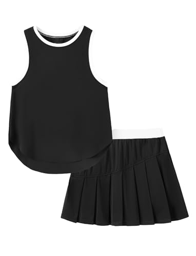 Image of PATPAT Girls Tennis Skirt Sets Moisture Wicking Tank Tops and Pleated Skirts 2 Piece Outfits Activewear Sets 5-12 Years