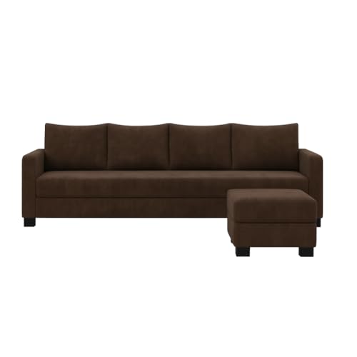 Image of FURNY Premium Canvas Fabric 5 Seater L Shape Sofa Set 4 Seater Modern Sofa Set & Ottoman for Living Room (Dark Brown Color) | Durable Comfort | Modern Design | Ideal for Living Room