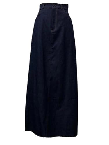 Women Fashion Imitation Denim A-Line High Waist Skirts Loose Solid Pockets Maxi Skirt