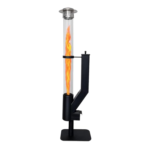 Outdoor Pellet Patio Heater – Smokeless Fire Pit with Spiral Flame Glass Tube, Steel Base, Adjustable Feet & Chimney Cap – Perfect for Camping, Backyard, Patio & Garden Use