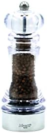 Bisetti Perugia 6.9 Inch / 18 cm Clear Acrylic Pepper Mill With Adjustable Carbon Steel Grinder, Made in Italy