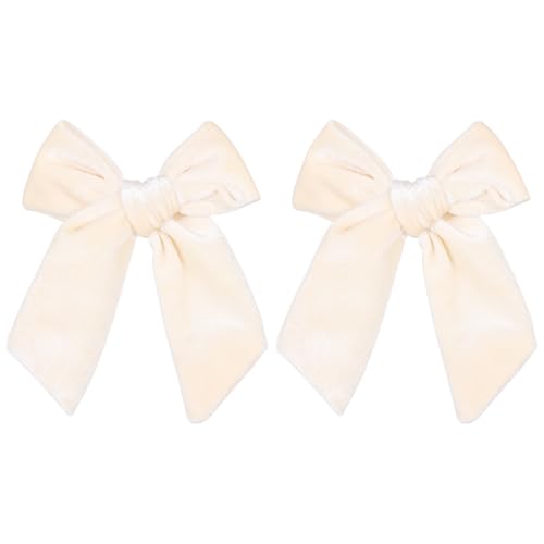 Moños de terciopelo crema con clips de 4 pulgadas, pack x2 miniatura 1