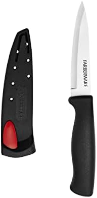 Farberware Edgekeeper 3.5-Inch Paring Knife with Self-Sharpening Blade Cover, High Carbon-Stainless Steel Kitchen Knife with Ergonomic Handle, Razor-Sharp Knife, Black