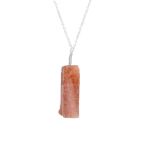 GEMKORA Real Sunstone Raw Crystal Pendant Necklace, Natural Gemstone, Flat Bars, Rough Crystal, Healing Stone, Gift for Women Jewellery Length 18 inch