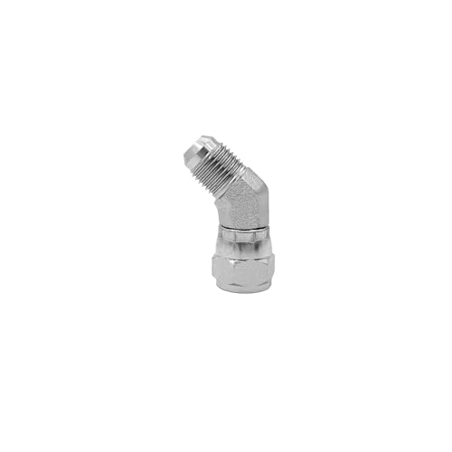 Image of (2-PACK) 6502-06-06 Hydraulic Hose Adapter Fitting 3 /8 inch Male JIC 37Flare (9 /16 inch-18UNF)x 3 /8 inch Female JIC 37 Swivel (9 /16 inch-18UNF) 45Elbow Pipe Joints Tube Connector Carbon Steel