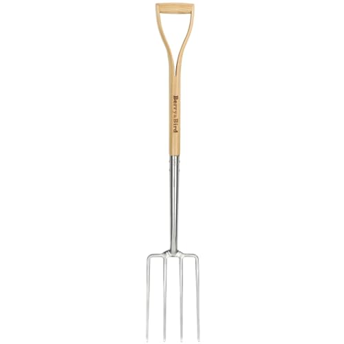 Berry&Bird Gardening Digging Fork, 4-Tine Stainless Steel Pitchfork, 111.5cm/43.9in Heavy Duty Spading Fork with Ergonomic Y-Grip Handle for Digging Planting Cultivating Aerating