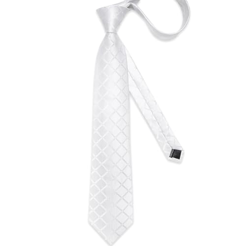 Image of DiBanGu Plaid Ties for Men Silk Checkered Necktie and Pocket Square Cufflinks Tie Clip Set with Gift Box for Wedding Business