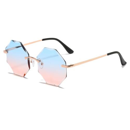 Lunettes de soleil sans monture en métal de style polygonal oversize